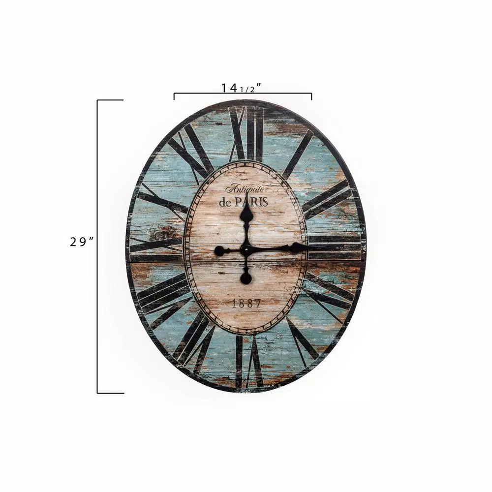 New π Wall Clocks 3R Studios Turquoise Oval Wood Wall Clock βοΈ - Image 5