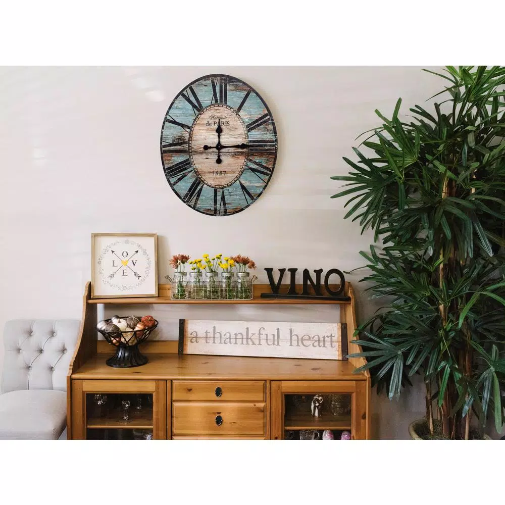 New π Wall Clocks 3R Studios Turquoise Oval Wood Wall Clock βοΈ - Image 6