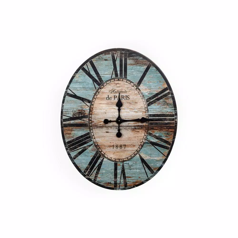 New π Wall Clocks 3R Studios Turquoise Oval Wood Wall Clock βοΈ - Image 7