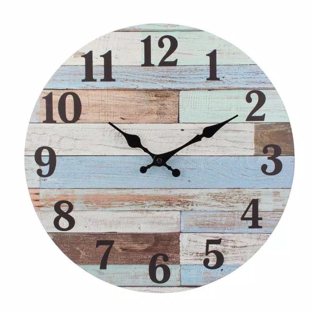 Discount ๐ฅ Wall Clocks Stonebriar Collection Coastal Worn Blue And White Wooden Wall Clock ๐