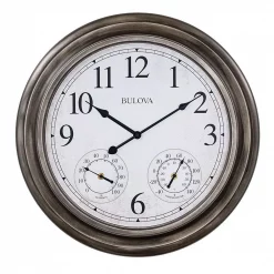 Outlet ⌛ Wall Clocks Bulova Indoor/Outdoor Molded Silver Tone Case 20 In. Round Wall Clock 🔥