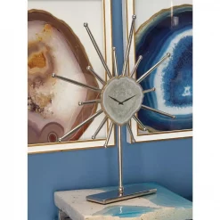 Budget ๐ Table Clocks LITTON LANE Silver Agate Stone And Aluminum Star Sculpture Clock With Gold And Green Highlights ๐ฅ