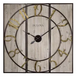 Flash Sale 🔔 Wall Clocks Bulova Oversized 3-Panel Square Gallery Clock With A Weathered Wood ⭐