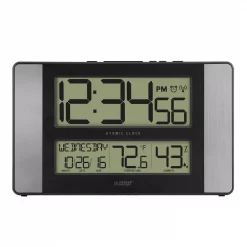 Hot Sale 🛒 Wall Clocks La Crosse Technology 11 In. X 7 In. Atomic Digital Clock With Temperature And Humidity In Aluminum Finish ⌛