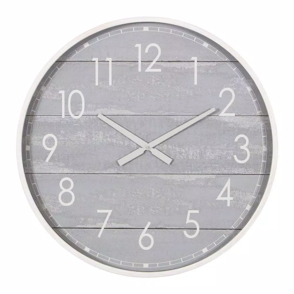 Best Sale π Wall Clocks Pinnacle 28 In. Gray Washed Wood Plank Round Wall Clock π - Image 2
