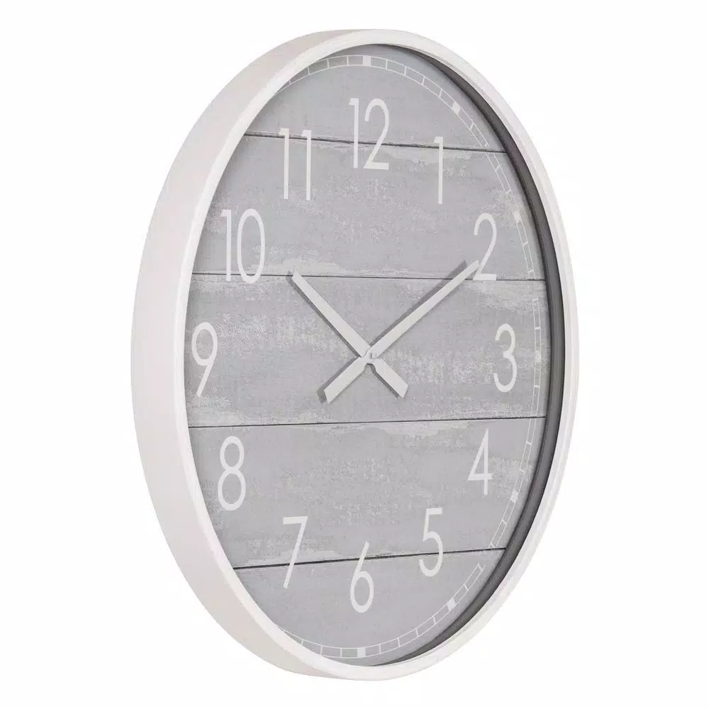 Best Sale π Wall Clocks Pinnacle 28 In. Gray Washed Wood Plank Round Wall Clock π - Image 3