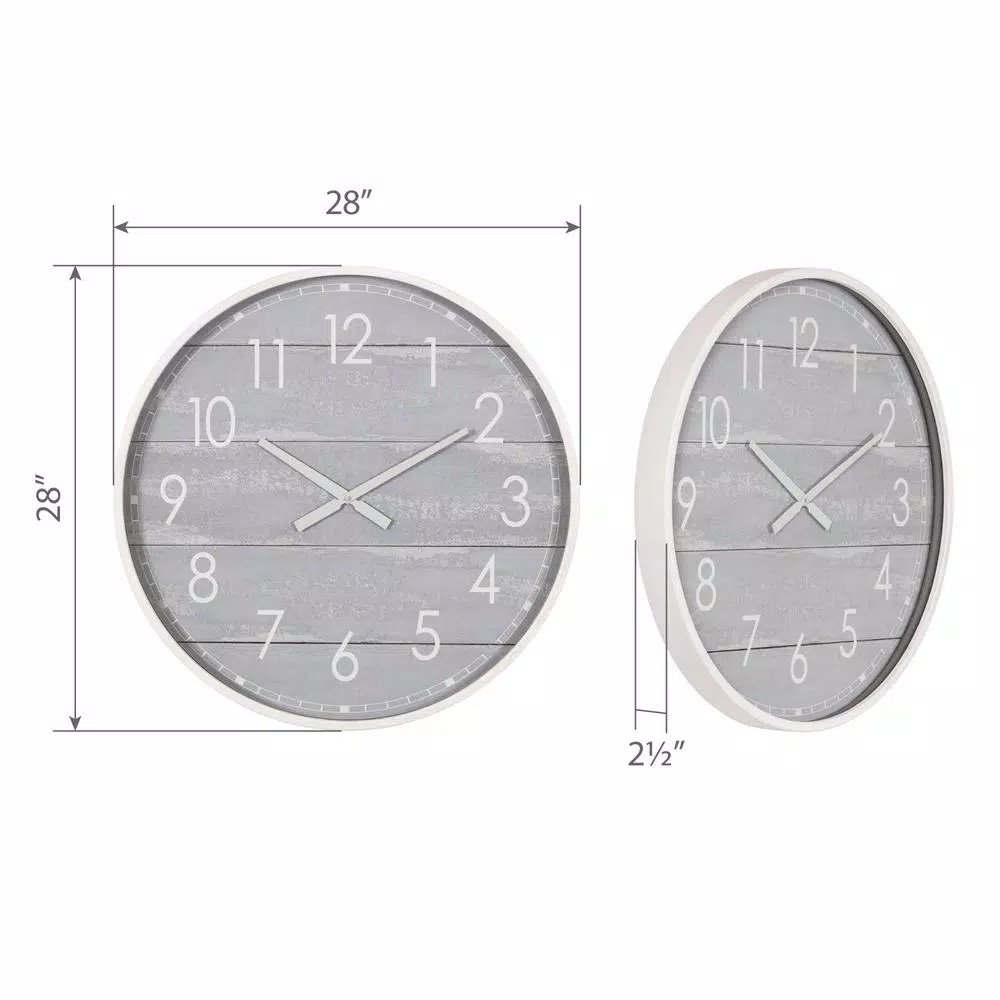 Best Sale π Wall Clocks Pinnacle 28 In. Gray Washed Wood Plank Round Wall Clock π - Image 4