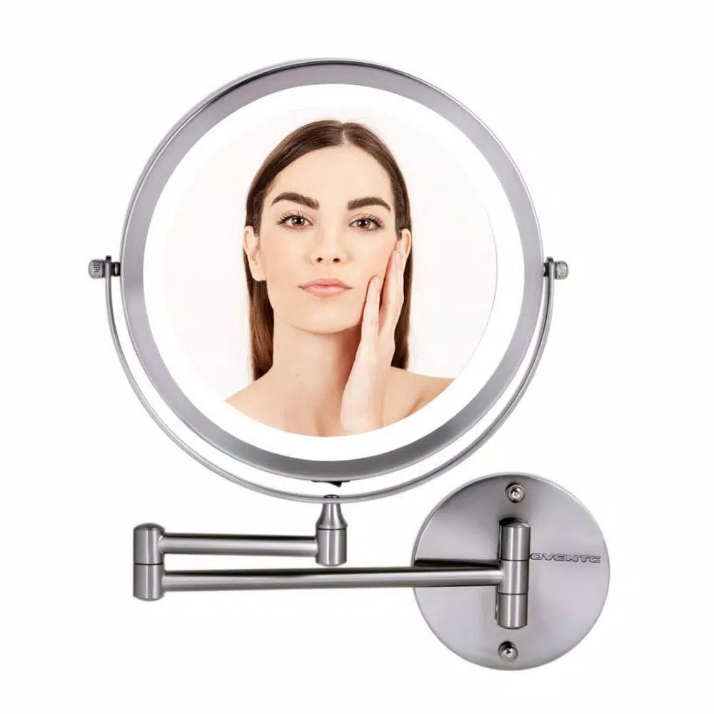 Coupon π₯° Wall Mirrors Ovente 13.2 In. H X 1.6 In. W, Small Round Nickel Brushed Lighted Framed Modern Vanity Mirror, 1x 7x Magnification π€©