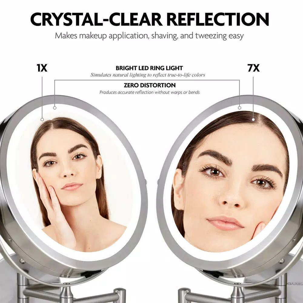 Coupon π₯° Wall Mirrors Ovente 13.2 In. H X 1.6 In. W, Small Round Nickel Brushed Lighted Framed Modern Vanity Mirror, 1x 7x Magnification π€© - Image 2