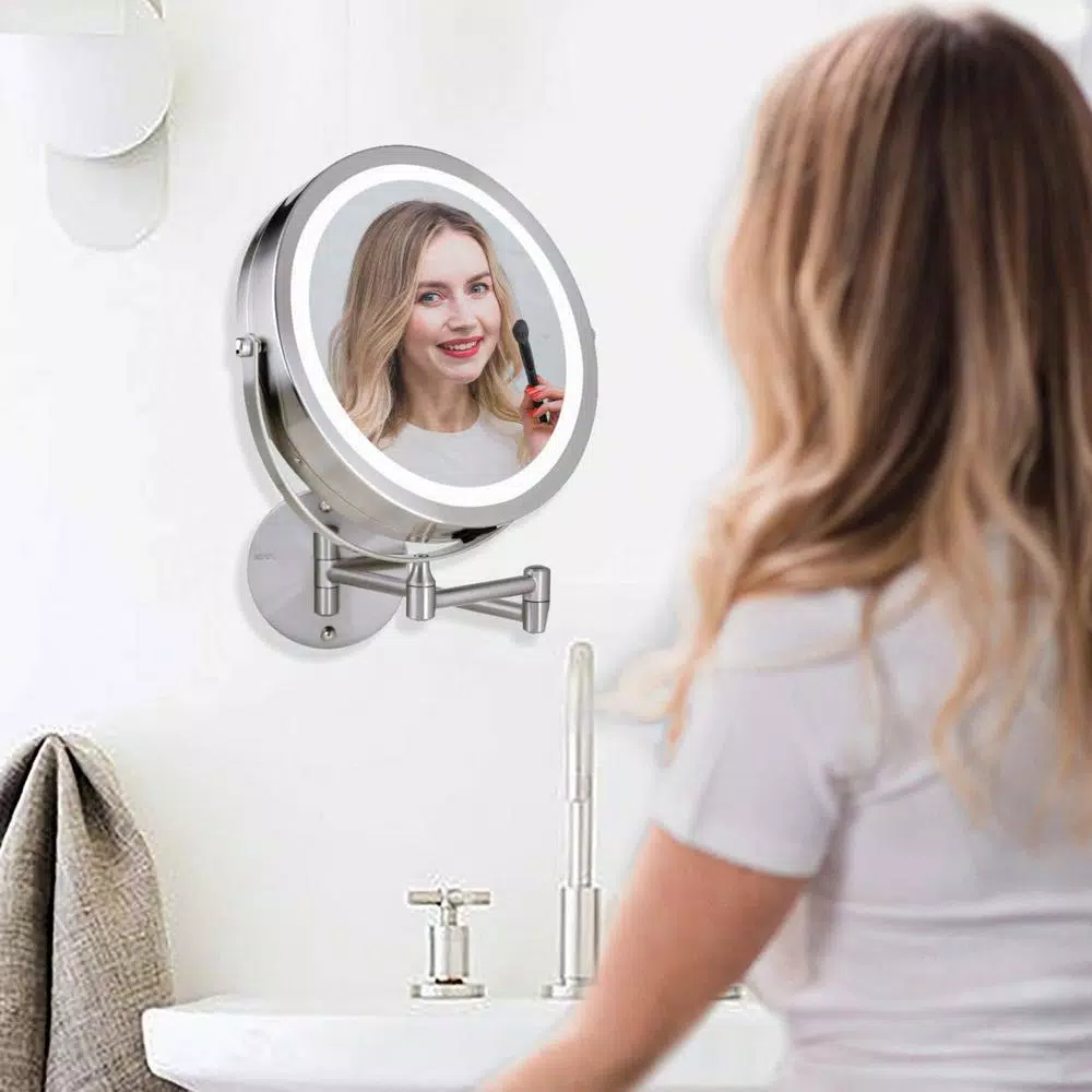 Coupon π₯° Wall Mirrors Ovente 13.2 In. H X 1.6 In. W, Small Round Nickel Brushed Lighted Framed Modern Vanity Mirror, 1x 7x Magnification π€© - Image 4