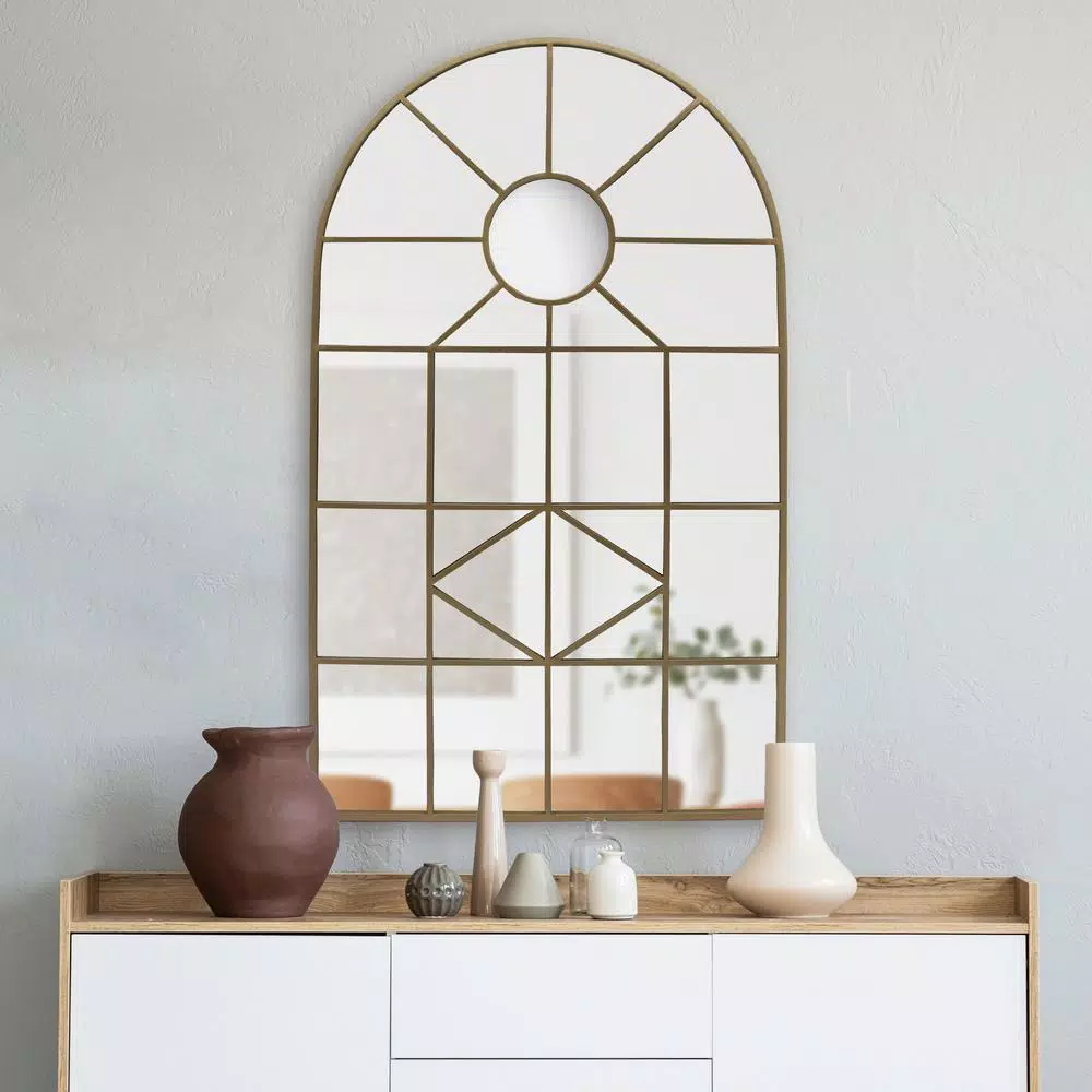 Cheap 🔔 Wall Mirrors Home Decorators Collection Medium Arched Gold Windowpane Classic Accent Mirror (39 In. H X 24 In. W) 🔥 - Image 4