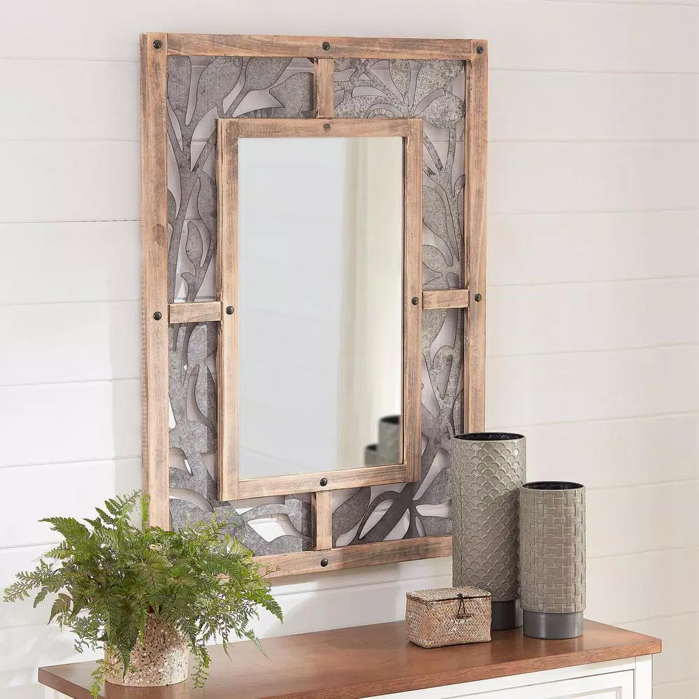 Coupon 👍 Wall Mirrors Home Decorators Collection Medium Rectangle Wood & Metal Antiqued Farmhouse Accent Mirror (39 In. H X 29 In. W) 👍 - Image 3